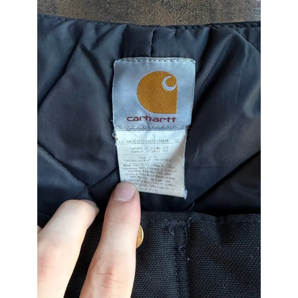 Vintage Carhartt Made in USA Black Quilt-Lined Duck Canvas Bib Overalls - Size L